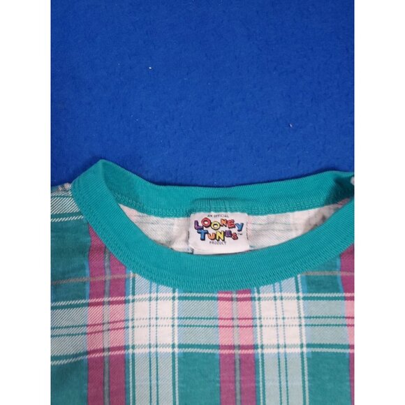 Vintage 90s Looney Tunes Tasmanian Devil (Taz) Plaid Sleep Shirt Men's XL - Picture 11 of 15